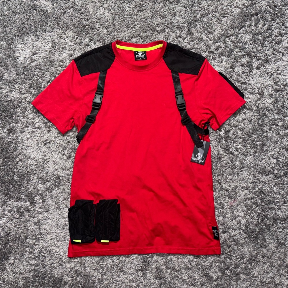 Tactical Style Men's Large Casual Army Buckle Comfortable Pocket Red T-Shirt